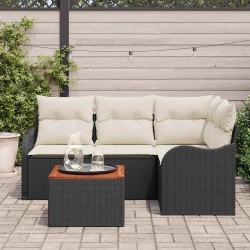 Ensemble de canapé de jardin 5 pcs Noir et Crème polyrotin 566251566251