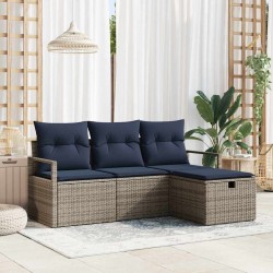 Ensemble de Canapés avec coussin 4 pcs Gris et marine polyrotin 566252566252