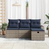 Ensemble de Canapés avec coussin 4 pcs Gris et marine polyrotin 566252566252