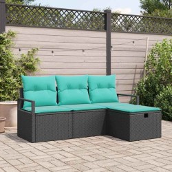 Ensemble de Canapés 4 pcs Noir et turquoise polyrotin 566253566253