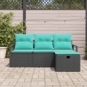 Ensemble de Canapés 4 pcs Noir et turquoise polyrotin 566253566253