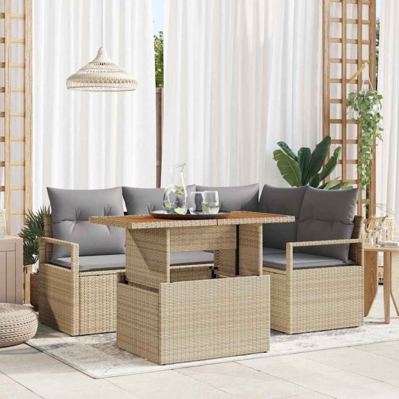 Ensemble de canapé de jardin 5 pcs Beige Poly rotin 566270566270