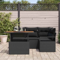 Ensemble de canapé de jardin 5 pcs Noir Poly rotin 566271566271