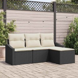 Ensemble de Canapés avec coussin 4 pcs Noir et Crème polyrotin 566276566276