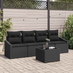 Ensemble de Canapés avec coussin 5 pcs Noir polyrotin 566277566277