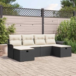 Ensemble de canapé de jardin 6 pcs Noir et Crème polyrotin 566312566312