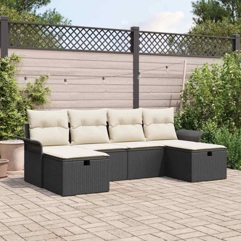 Ensemble de canapé de jardin 6 pcs Noir et Crème polyrotin 566312566312