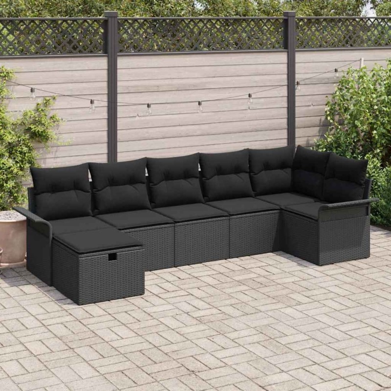 Ensemble de canapé de jardin avec coussin 7 pcs Noir polyrotin 566313566313