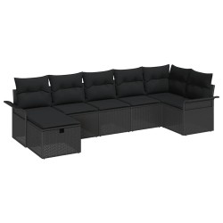 Ensemble de canapé de jardin avec coussin 7 pcs Noir polyrotin 566313566313