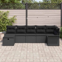 Ensemble de canapé de jardin avec coussin 7 pcs Noir polyrotin 566313566313