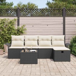 Ensemble de canapé de jardin 6 pcs Noir et Crème polyrotin 566316566316