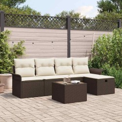 Ensemble de canapé de jardin 6 pcs Marron et Crème polyrotin 566317566317