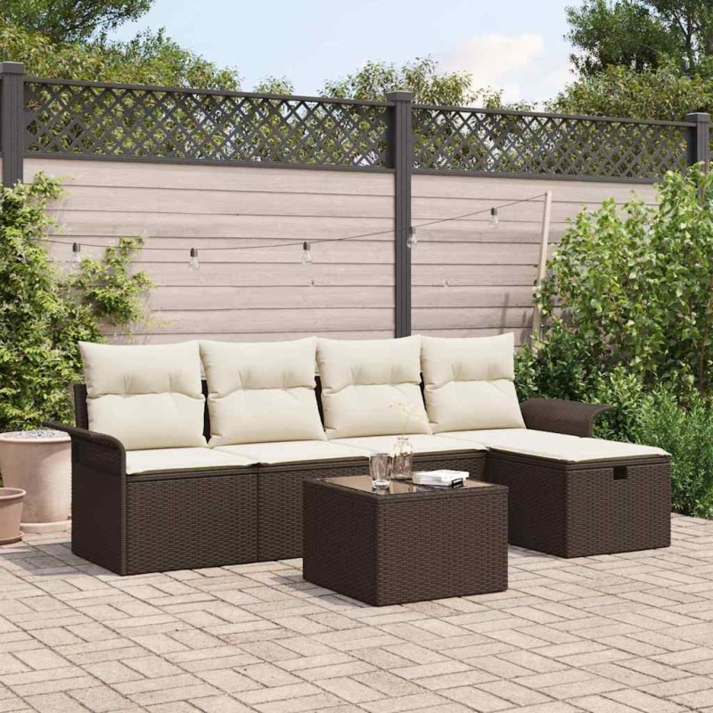 Ensemble de canapé de jardin 6 pcs Marron et Crème polyrotin 566317566317