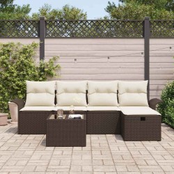 Ensemble de canapé de jardin 6 pcs Marron et Crème polyrotin 566317566317