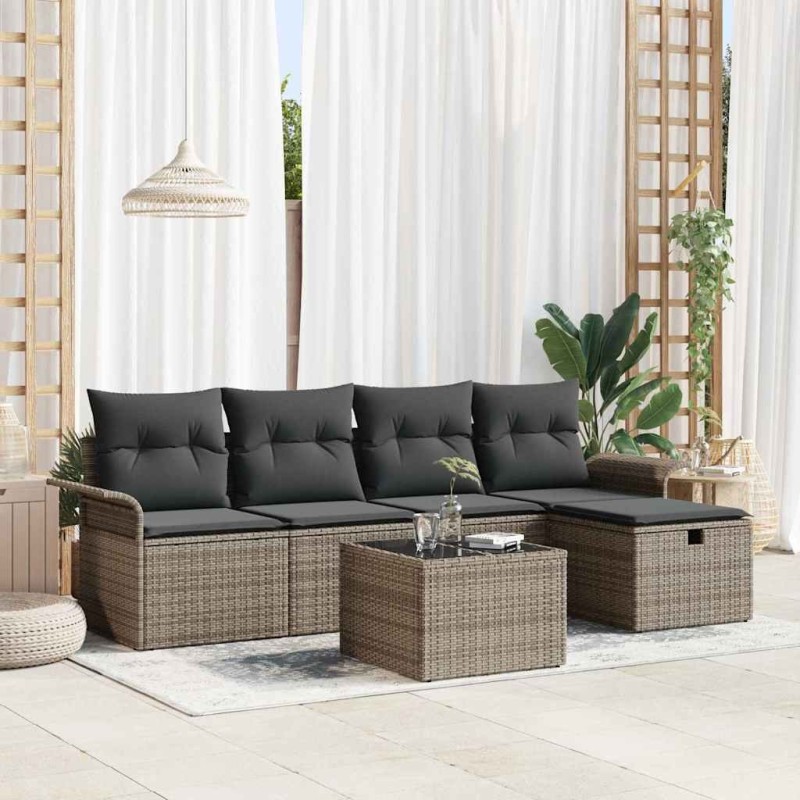 Ensemble de canapé de jardin avec coussin 6 pcs Gris polyrotin 566318566318