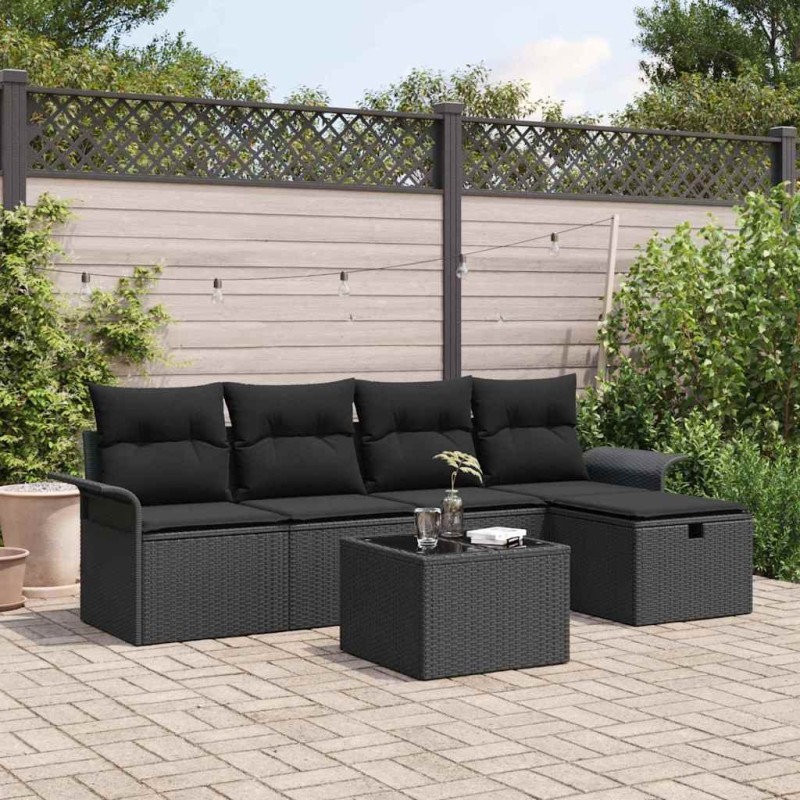 Ensemble de canapé de jardin avec coussin 6 pcs Noir polyrotin 566320566320