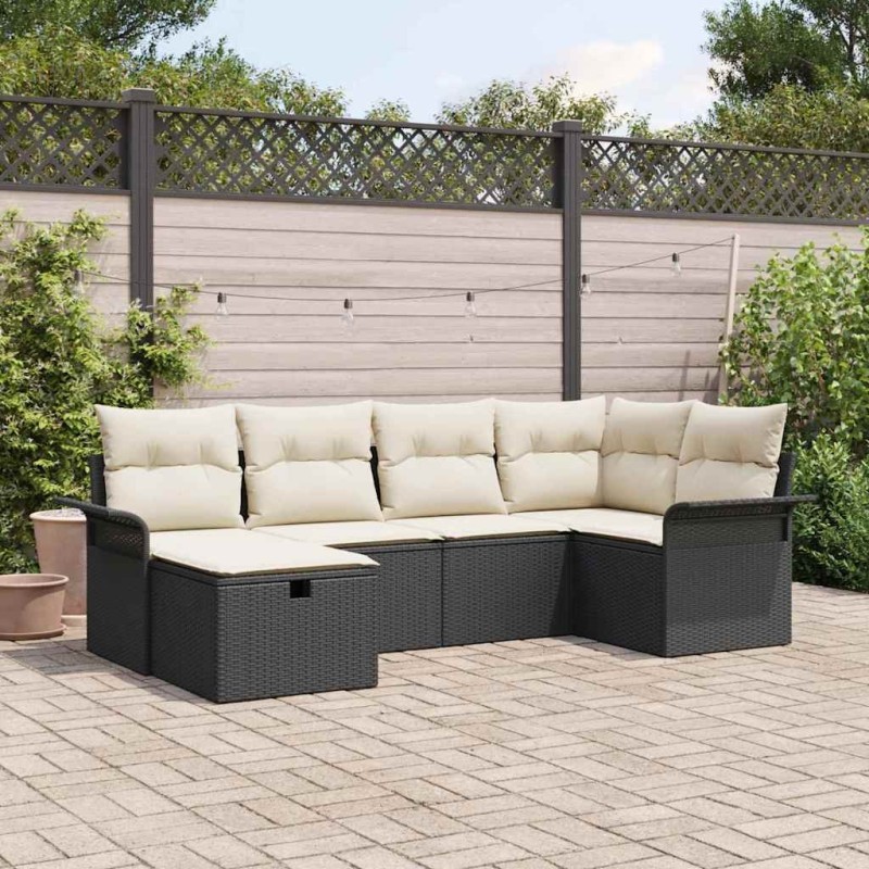 Ensemble de canapé de jardin 6 pcs Noir et Crème polyrotin 566321566321