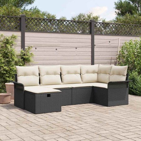 Ensemble de canapé de jardin 6 pcs Noir et Crème polyrotin 566321566321