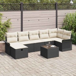 Ensemble de canapé de jardin 8 pcs Noir et Crème polyrotin 566322566322