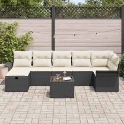 Ensemble de canapé de jardin 8 pcs Noir et Crème polyrotin 566322566322