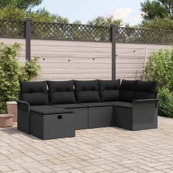 Ensemble de canapé de jardin avec coussin 6 pcs Noir polyrotin 566323566323