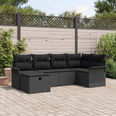 Ensemble de canapé de jardin avec coussin 6 pcs Noir polyrotin 566323566323