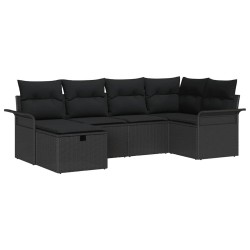 Ensemble de canapé de jardin avec coussin 6 pcs Noir polyrotin 566323566323
