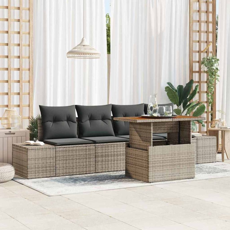 Ensemble de canapé de jardin 5 pcs Gris Poly rotin 566326566326