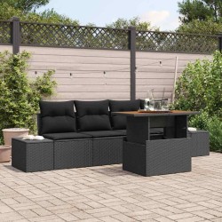 Ensemble de canapé de jardin 5 pcs Noir Poly rotin 566328566328