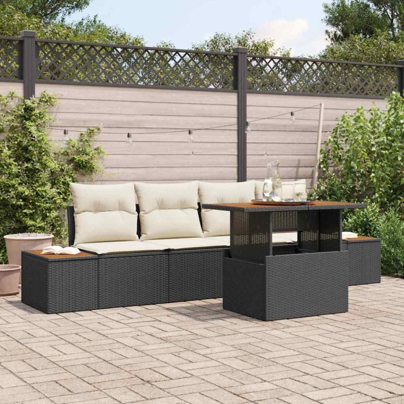 Ensemble de canapé de jardin 5 pcs Noir Poly rotin 566329566329