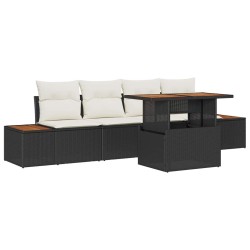 Ensemble de canapé de jardin 5 pcs Noir Poly rotin 566329566329