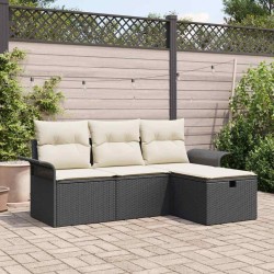 Ensemble de canapé de jardin 4 pcs Noir et crème Poly rotin 566330566330