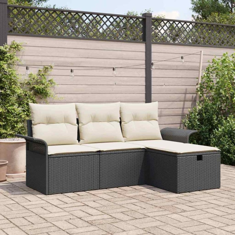 Ensemble de canapé de jardin 4 pcs Noir et crème Poly rotin 566330566330