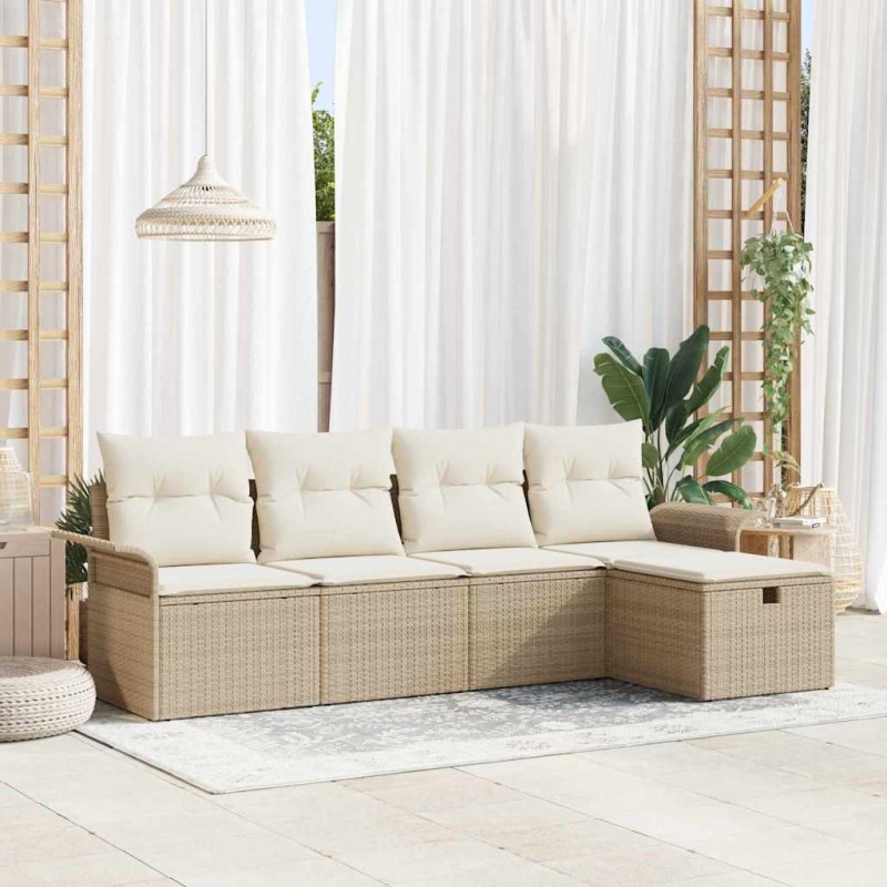 Ensemble de canapé de jardin 5 pcs Beige et crème polyrotin 566333566333