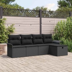 Ensemble de canapé de jardin avec coussin 5 pcs Noir polyrotin 566334566334