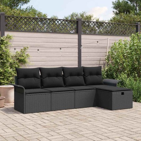 Ensemble de canapé de jardin avec coussin 5 pcs Noir polyrotin 566334566334