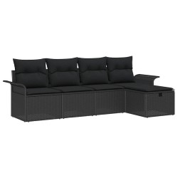 Ensemble de canapé de jardin avec coussin 5 pcs Noir polyrotin 566334566334
