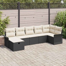 Ensemble de canapé de jardin 7 pcs Noir et Crème polyrotin 566335566335