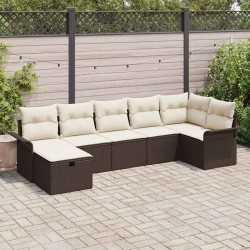 Ensemble de canapé de jardin 7 pcs Marron et Crème polyrotin 566336566336