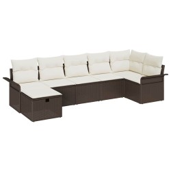 Ensemble de canapé de jardin 7 pcs Marron et Crème polyrotin 566336566336