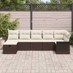 Ensemble de canapé de jardin 7 pcs Marron et Crème polyrotin 566336566336