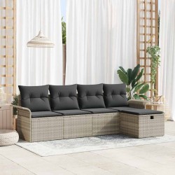 Ensemble de canapé de jardin 5 pcs Gris clair polyrotin 566337566337