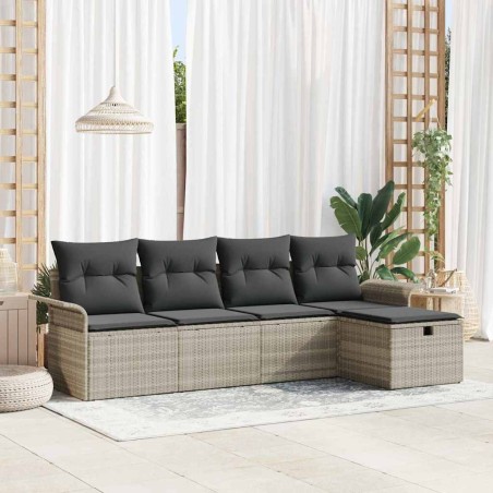 Ensemble de canapé de jardin 5 pcs Gris clair polyrotin 566337566337