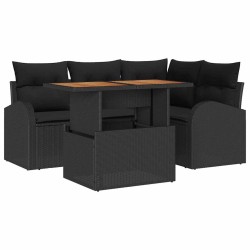 Ensemble de canapé de jardin 5 pcs Noir Poly rotin 566343566343