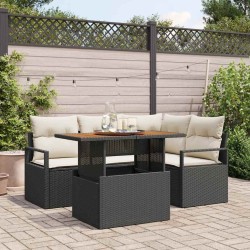 Ensemble de canapé de jardin 5 pcs Noir Poly rotin 566344566344