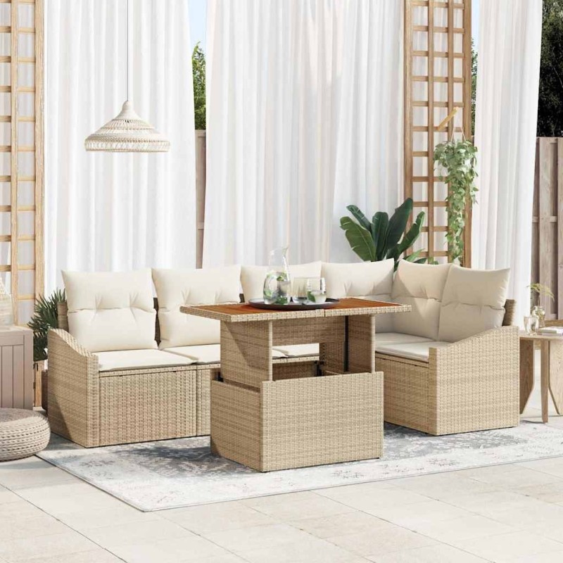 Ensemble de canapé de jardin 6 pcs Beige Poly rotin 566345566345
