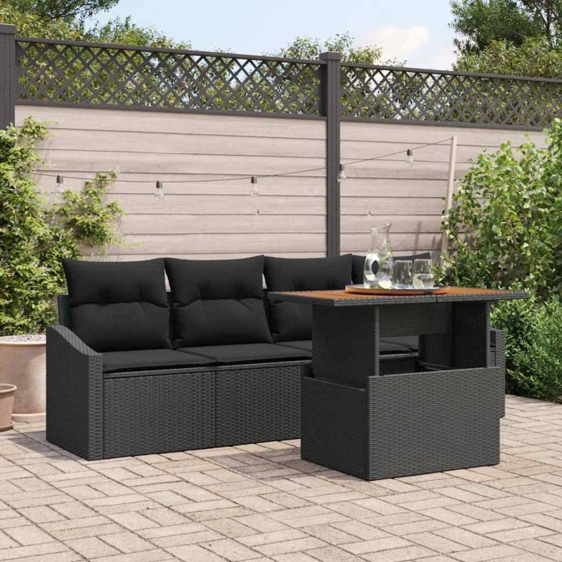 Ensemble de canapé de jardin 5 pcs Noir Poly rotin 566347566347