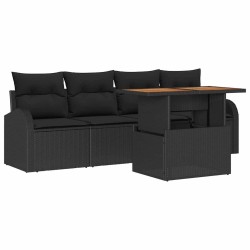 Ensemble de canapé de jardin 5 pcs Noir Poly rotin 566353566353