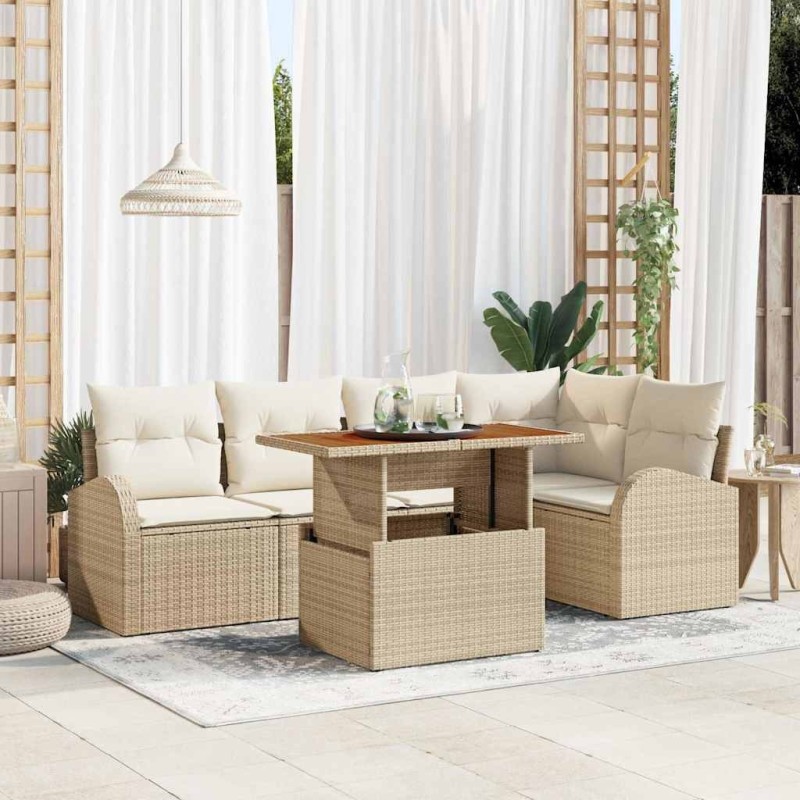 Ensemble de canapé de jardin 6 pcs Beige Poly rotin 566356566356