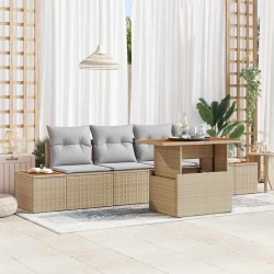 Ensemble de canapé de jardin 5 pcs Beige Poly rotin 566368566368